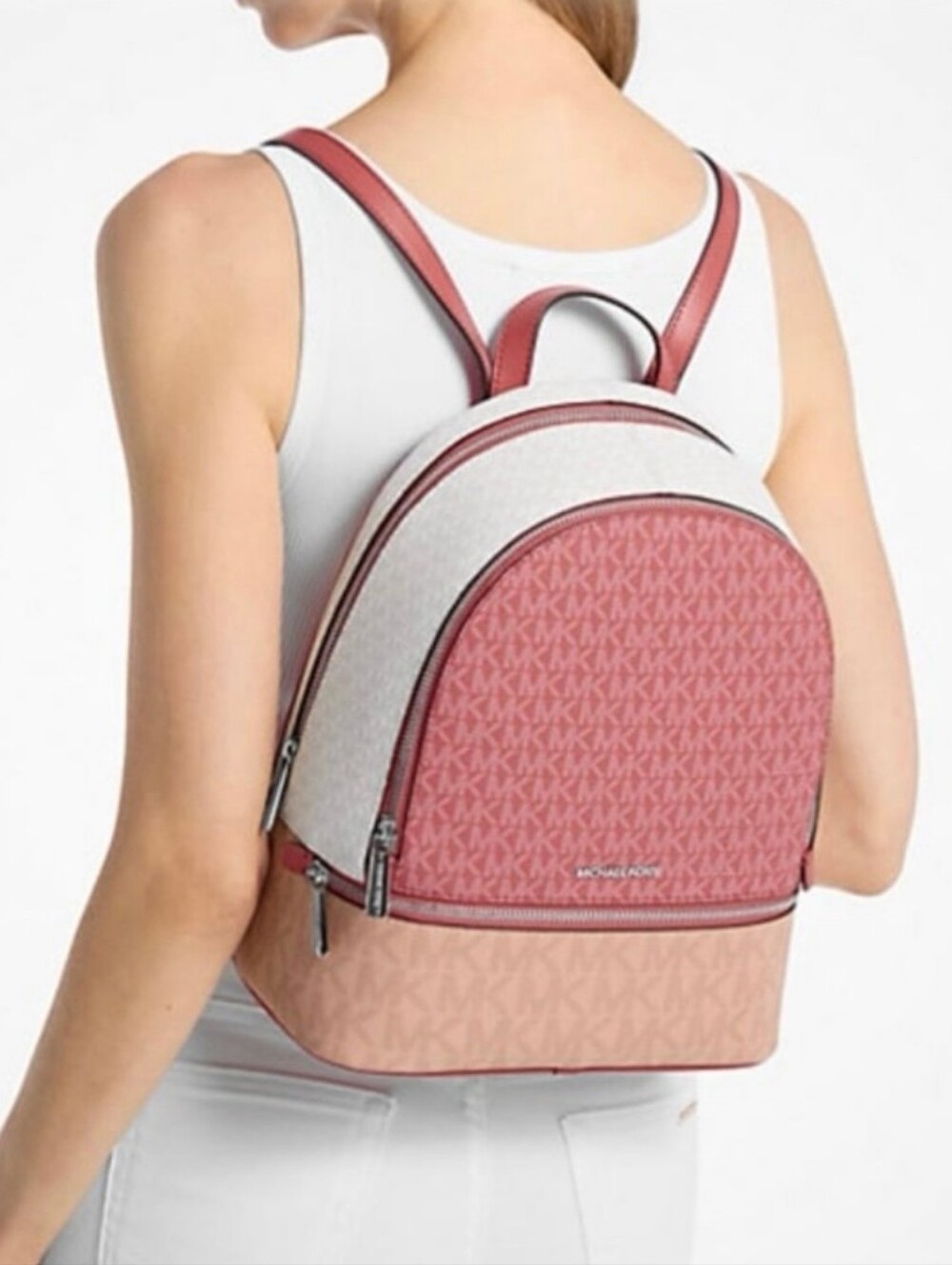 Michael Kors Rhea Medium Color-Block Logo PIink Backpack - Picture 8 of 9